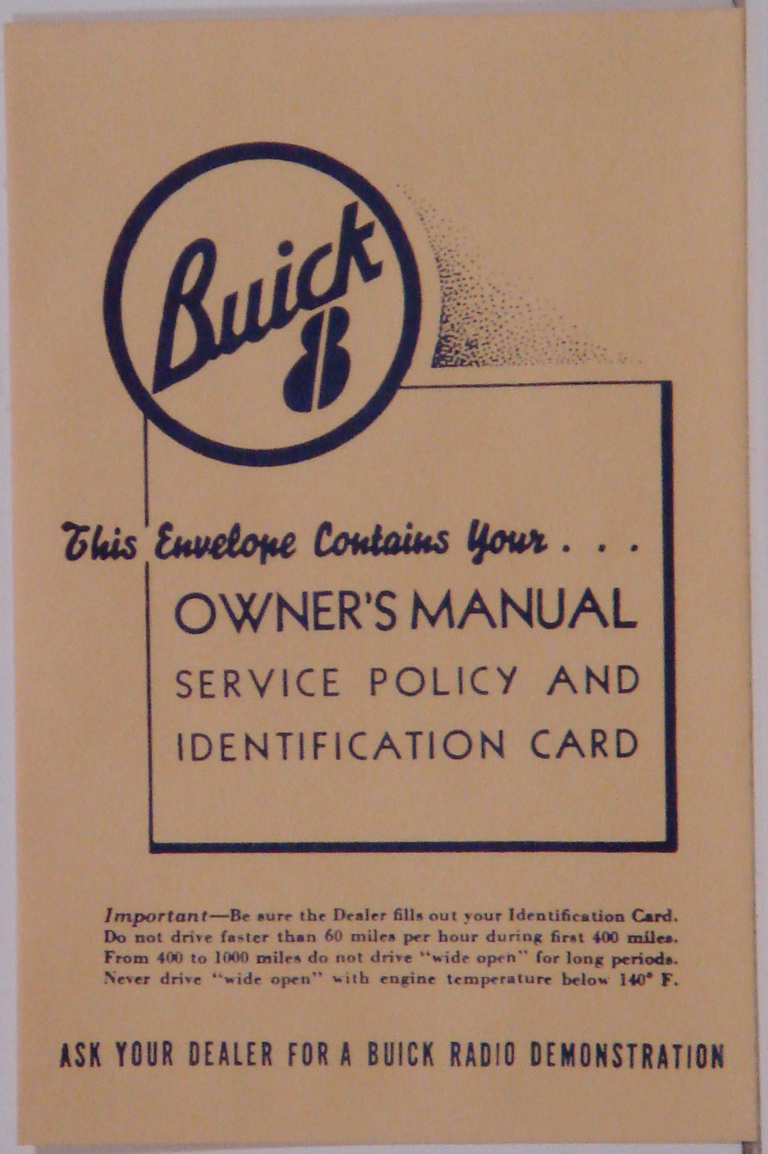 1950-60 Buick Owners Manual Envelope